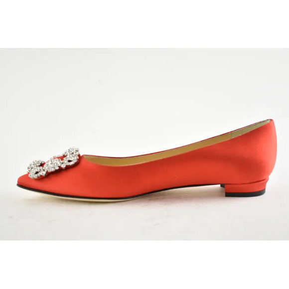 Manolo Blahnik Hangisi Red Satin Silver Jewel Buckle Ballerina Ballet Flat 39.5 - Picture 9 of 12